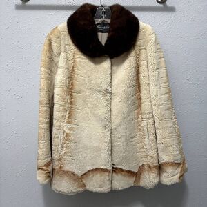 Luxury VTG Flaumfeder Rabbit Fur Coat Jacket Sz 42 Mink Collar Mob Wife 50s 60s